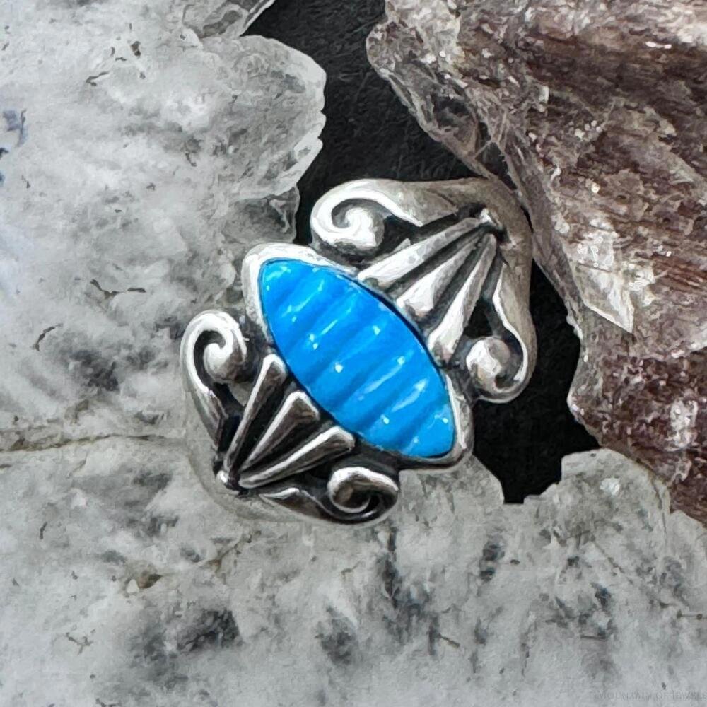 Carolyn Pollack Sterling Marquise Carved Turquoise Decorated Ring For Women